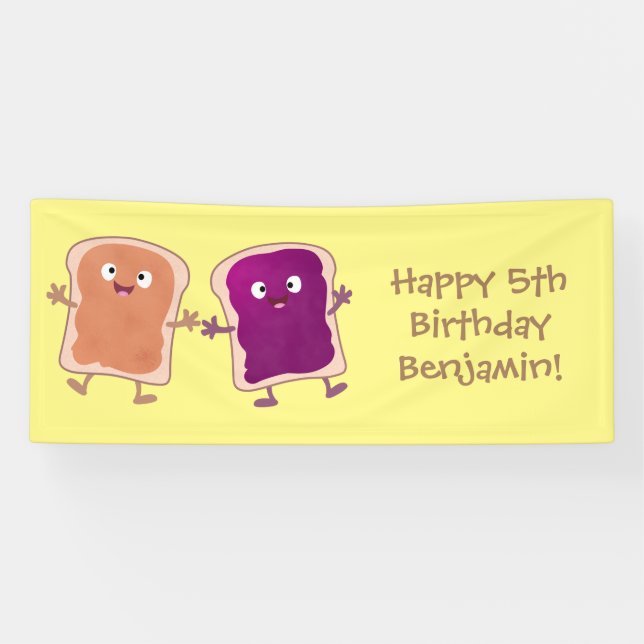 Niedliche Erdnussbutter und Gelee-Sandwich-Cartoon Banner (Horizontal)