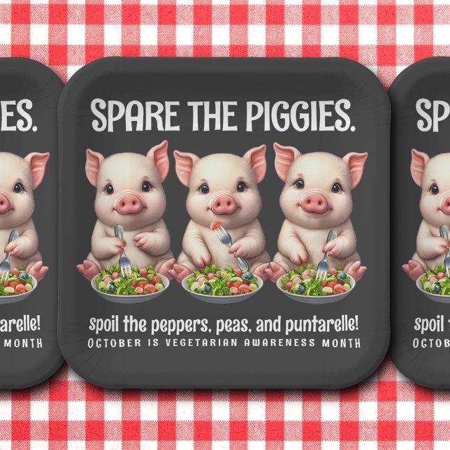 Niedliche Ersparnis für Schweine, die Salate essen Pappteller (Spare the Piggies Square Paper Plates Cover Photo)