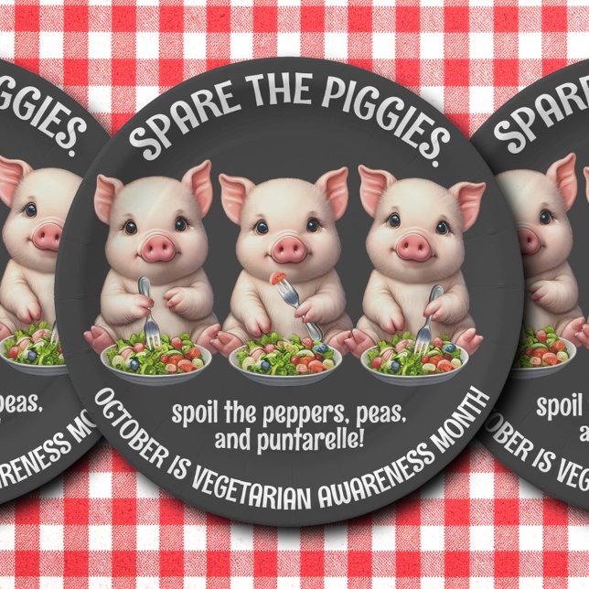 Niedliche Ersparnis für Schweine, die Salate essen Pappteller (Spare the Piggies Round Paper Plates Cover Photo)