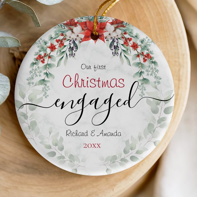 Niedliche erste Weihnachtsfeier Verlobung Rote Poi Keramik Ornament (Von Creator hochgeladen)