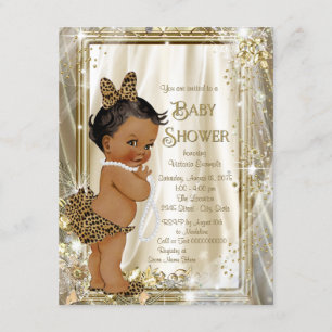 Niedliche Ethnic Girl Leopard Pearls Baby Dusche Einladung