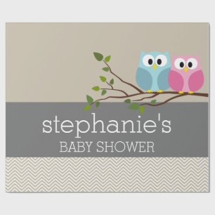 Niedliche Eule auf Branch Baby Girl oder Boy Dusch Geschenkpapier
