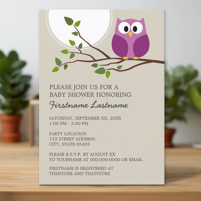 Niedliche Eule auf Zweig-Baby-Dusche Einladung (Custom Invitation with Download Option)