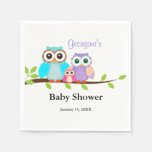Niedliche Eule-Familie Girl Kinderdusche Napkins Serviette