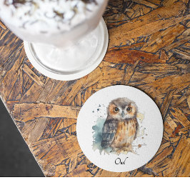 Niedliche Eule in Aquarellfarbe Glasuntersetzer