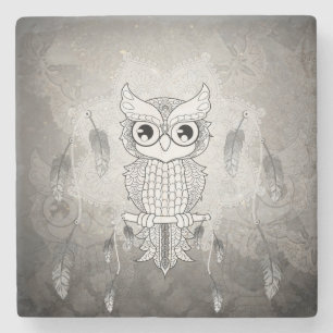 Niedliche Eule in Schwarzweiss, Mandalaentwurf Steinuntersetzer