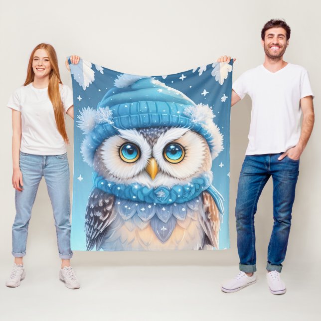 Niedliche Eule mit blauer Hutabbildungen Fleecedecke (Beispiel)