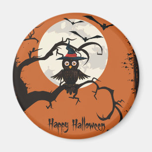 Niedliche Eule mit Hexehut glückliches Halloween Magnet