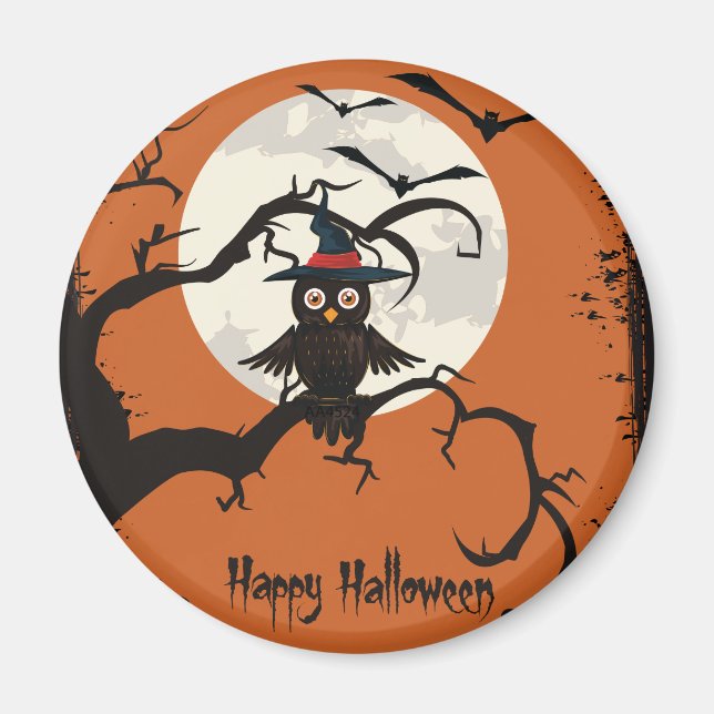 Niedliche Eule mit Hexen, die Happy Halloween Magnet (Vorne)