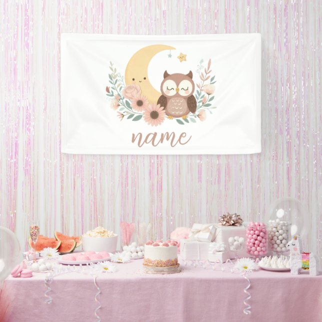 Niedliche Eule mit Mond Banner (Party)