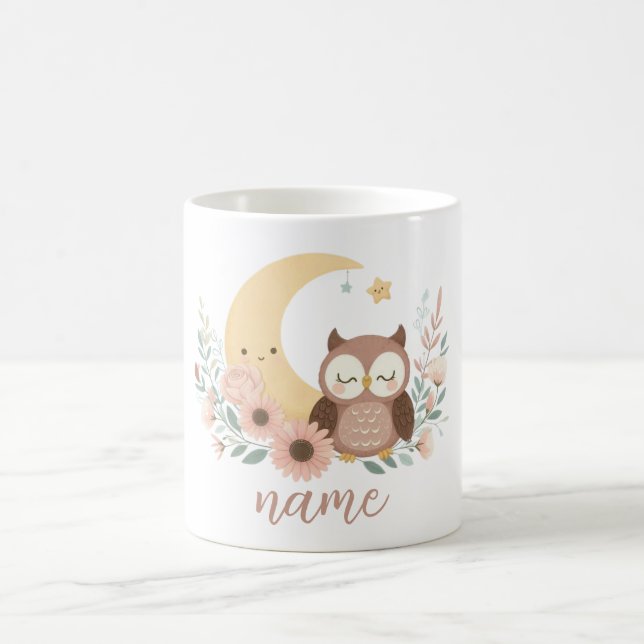 Niedliche Eule mit Mond Kaffeetasse (Mittel)