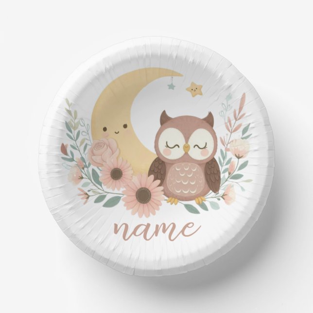 Niedliche Eule mit Mond Pappteller (Vorderseite)