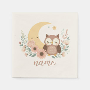 Niedliche Eule mit Mond Serviette