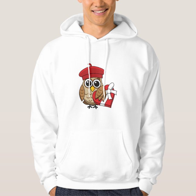 Niedliche Eule mit Red Beret and Heart Box Hoodie (Vorderseite)