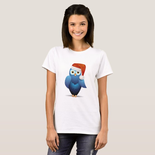 Niedliche Eule mit Santa-Hut T-Shirt (Vorne ganz)