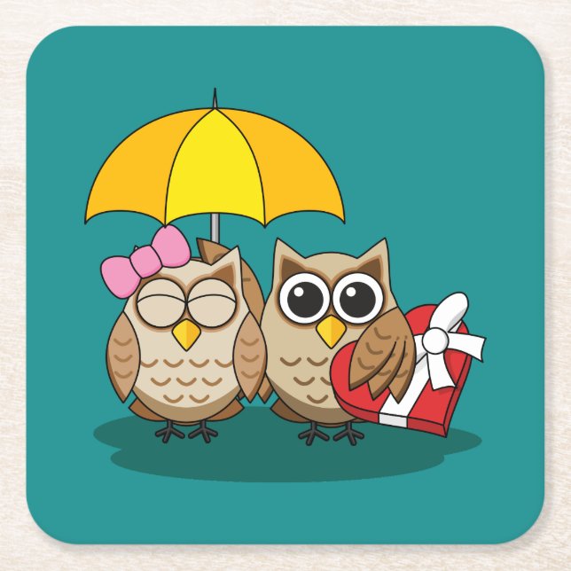 Niedliche Eule mit Schirm und Schokolade Rechteckiger Pappuntersetzer (Vorderseite)