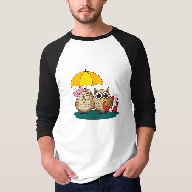 Niedliche Eule mit Schirm und Schokolade T-Shirt (Vorderseite)
