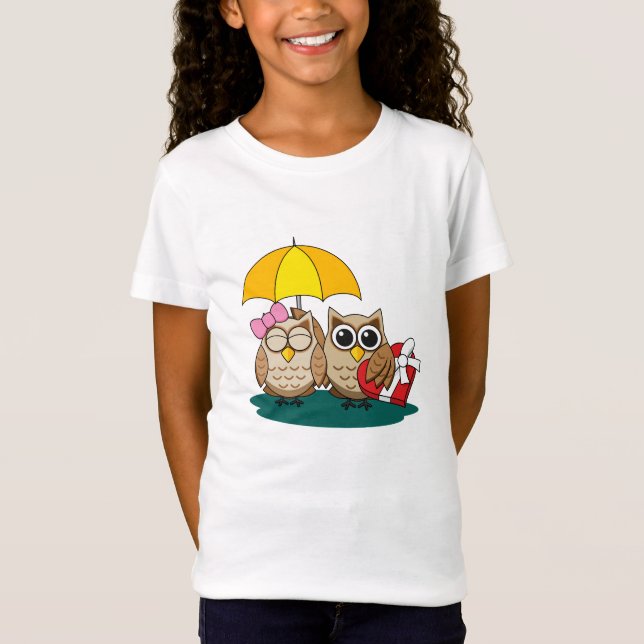 Niedliche Eule mit Schirm und Schokolade T-Shirt (Vorderseite)