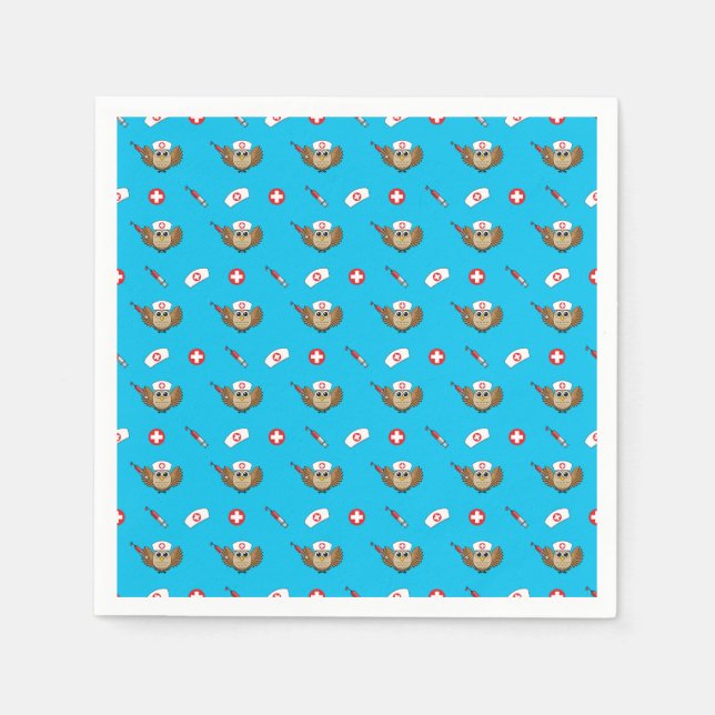 Niedliche Eule mit Spritze Cartoon Serviette (Vorderseite)