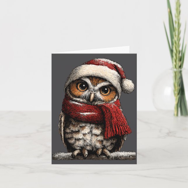 Niedliche Eule mit Weihnachtsmannmütze Schneeiger  Karte (Vorderseite)