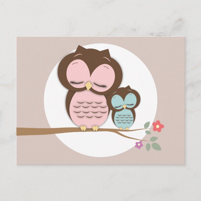 Niedliche Eule- und Mama-Wörter der Ratgeber MOMY  Hinweiskarte (Vorderseite)