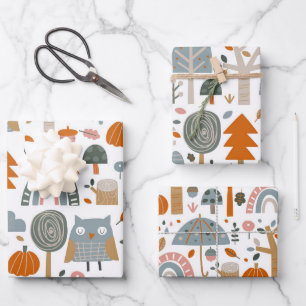 Niedliche Eule und Wald Geschenkpapier Set