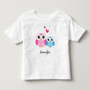 Niedliche Eulen aus Cartoon mit personalisiertem N Kleinkind T-shirt