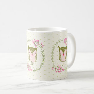 Niedliche Eulen-BlumenWreath und Herzen Tasse