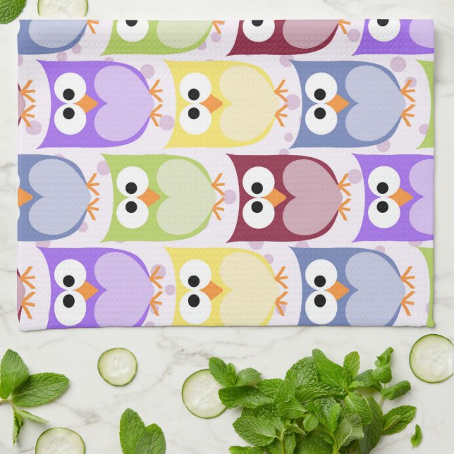 Niedliche Eulen, Eukalyptusmuster, Babyschale, far Geschirrtuch (Gefaltet)