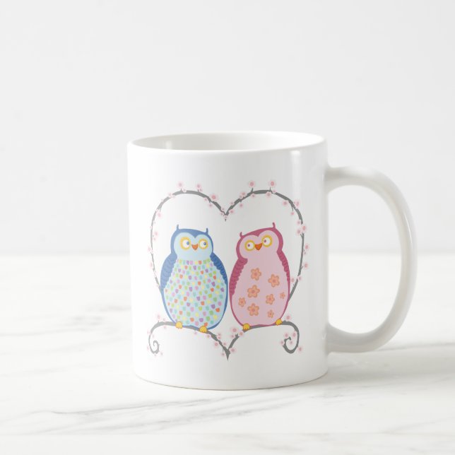Niedliche Eulen im Liebe-Herz-Rosa-Blau Clipart Kaffeetasse (Rechts)