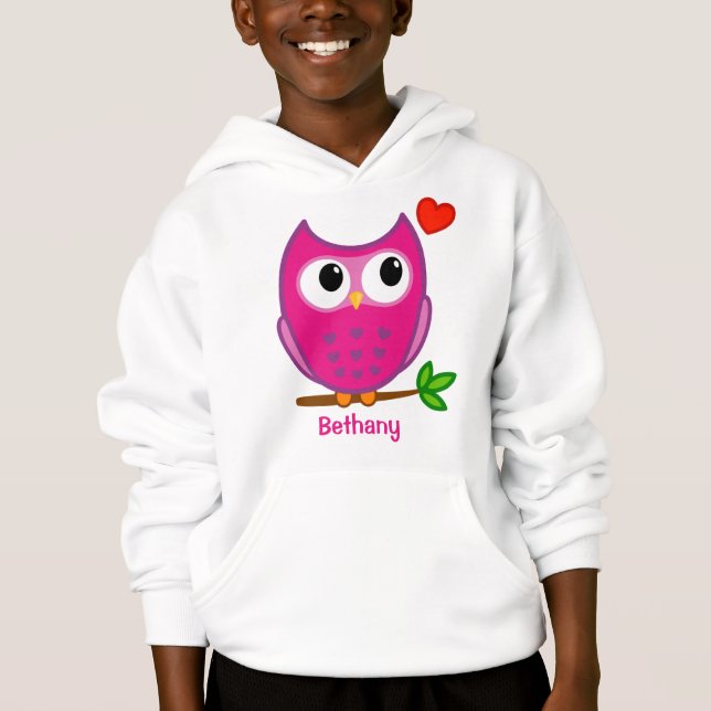 Niedliche Eulen-Liebe-personalisierte Kindermit Hoodie (Vorderseite)