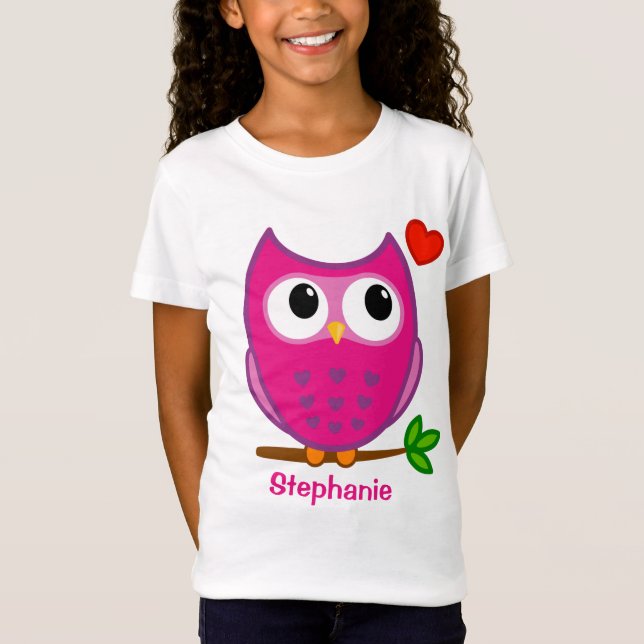 Niedliche Eulen-Liebe-personalisierte Mädchen-T - T-Shirt (Vorderseite)