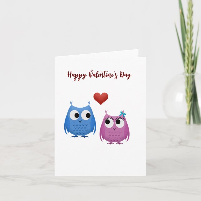Niedliche Eulen, Valentinstag Karte (Vorderseite)