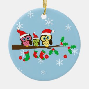 Niedliche Eulen-Weihnachtsandenken-Verzierungen Keramikornament