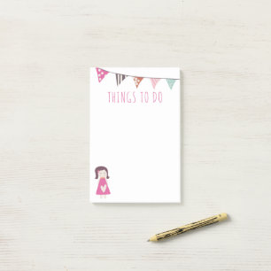 Niedliche Fahnen-Girl in PInk-Taten Post-it Klebezettel