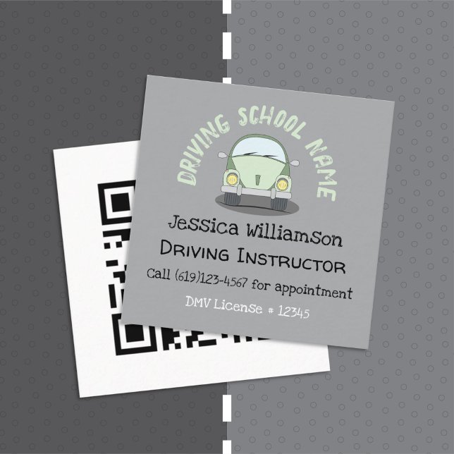 Niedliche Fahrschullehrerkarten mit QR-Code Quadratische Visitenkarte (Cute driving school instructor small contact cards .)