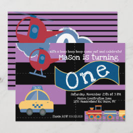 Niedliche Fahrt mit dem Party 1. Geburtstagskarte Einladung