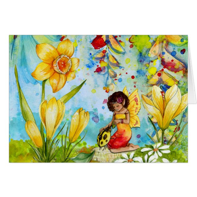 Niedliche Faibe mit Ladybug-Grußkarte (Vorderseite (Horizontal))