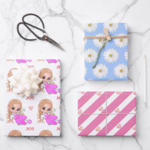 Niedliche Fairy, rosa Herz und Daisy Blume Geschenkpapier Set