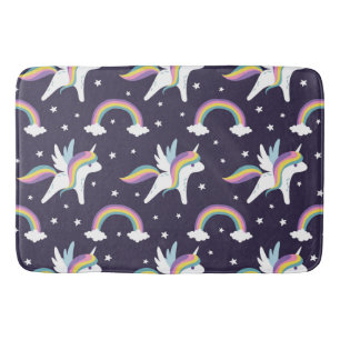 Niedliche Fairy Unicorn + Regenbogen, blauer Hinte Badematte