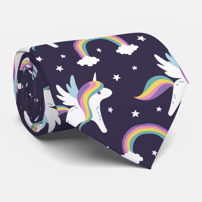 Niedliche Fairy Unicorn + Regenbogen, blauer Hinte Krawatte (Gerollt)