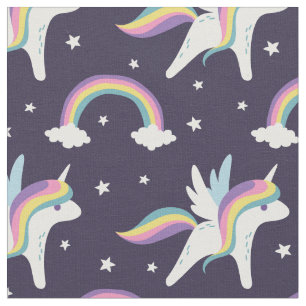 Niedliche Fairy Unicorn + Regenbogen, blauer Hinte Stoff
