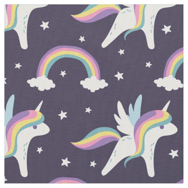 Niedliche Fairy Unicorn + Regenbogen, blauer Hinte Stoff (Nahaufnahme)