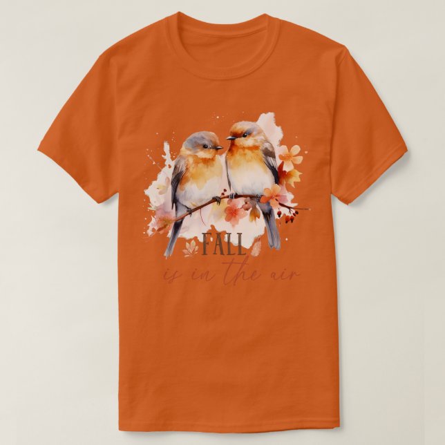 Niedliche Fall Design Liebe Vögel Blume Blätter Ei T-Shirt (Design vorne)