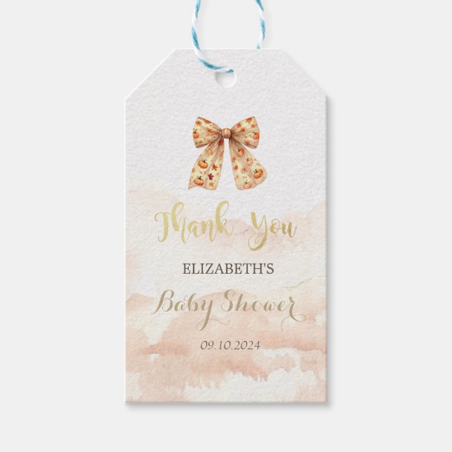 Niedliche Fall Pumpkins Bow Babydusche Geschenkanhänger (Vorderseite)