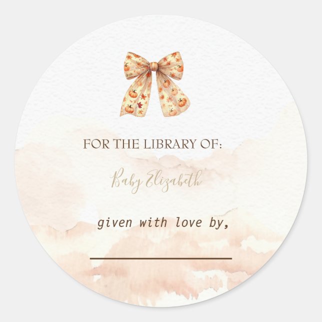 Niedliche Fall Pumpkins Bow Babydusche Runder Aufkleber (Vorderseite)