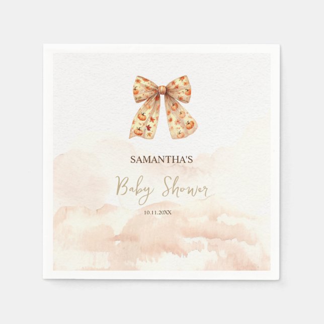 Niedliche Fall Pumpkins Bow Babydusche Serviette (Vorderseite)