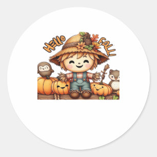 Niedliche Fall-Vogelscheuche mit Pumpkins Oversize Runder Aufkleber