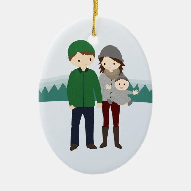 Niedliche Familie mit Baby-Weihnachtsverzierung Keramikornament (Vorne)