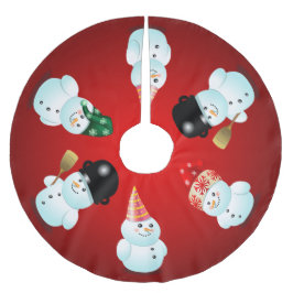 Niedliche Familie von Snowmen Polyester Weihnachtsbaumdecke